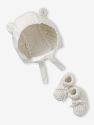 Babyset muts en sloffen baby geboorte ecru