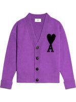 AMI Paris cardigan en laine à logo intarsia - Violet - thumbnail