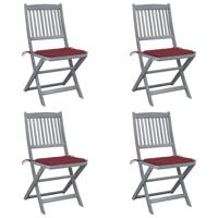 Tuinstoelen 4 st inklapbaar met kussens massief acaciahout