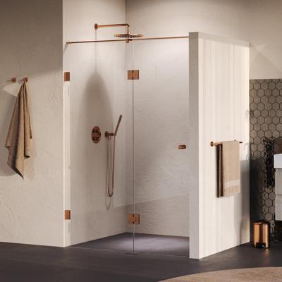 BRAUER Void Carving Nisdeur - 2-delig - 130x200cm - 60cm draaideur aan glas - glascoating - omkeerbaar - helder glas - geborsteld koper PVD GS-VOCN3H6070200GK