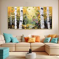 handgeschilderde berkenboom canvas olieverfschilderij warme zonsopgang licht getextureerde muur decor originele boslandschap muur kunst home deco opgerold canvas (geen frame) Lightinthebox