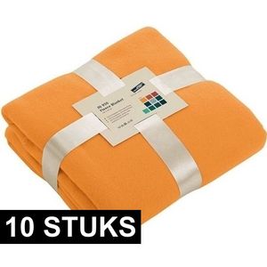 10x Fleece dekens/plaids oranje 130 x 170 cm