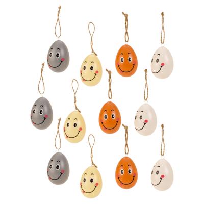 Ophang Paaseieren met lachende gezichtjes - 36x - kunststof - 4 x 6 cm - paasdecoratie