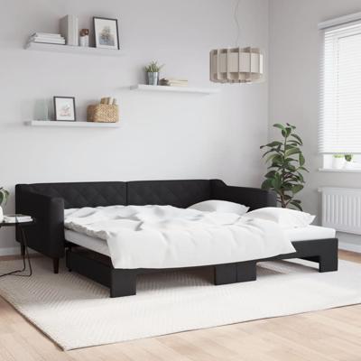 Slaapbank met onderschuifbed 100x200 cm stof zwart