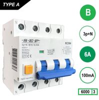 6A 100mA Aardlekautomaat 3 polig+nul B6 6kA RCM4 SEP