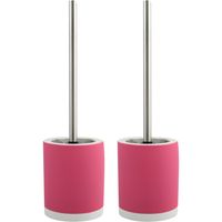 Toiletborstel in houder/wc-borstel - 2x - keramiek/metaal - fuchsia roze - 38 x 11 cm