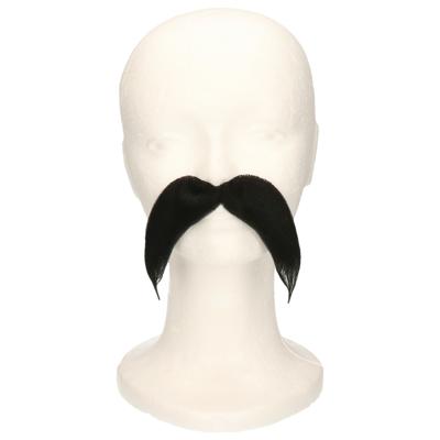 Verkleed snor - lang - zwart - zelfklevend - nepsnor - Carnaval accessoires