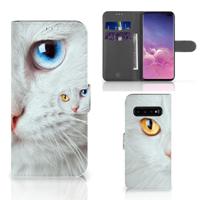 Samsung Galaxy S10 Plus | Telefoonhoesje | Met pasjeshouder | Witte Kat
