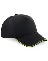 Beechfield CB25c Authentic 5 Panel Cap - Piped Peak - Black/Lime Green - One Size