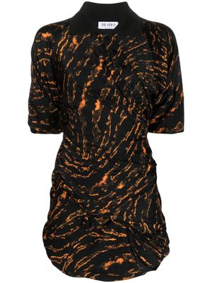 The Attico robe froncée à imprimé abstrait - Noir