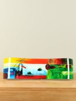 Glazen lange kleurrijke schaal gegolfd, 57 cm