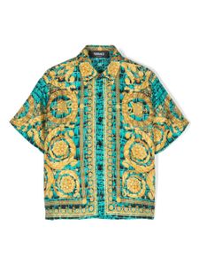 Versace Kids chemise en soie à imprimé Barocco - Vert