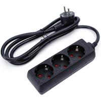 Zwarte Stekkerdoos met Verlengsnoer - 3 Stopcontacten - 1.5m - 3680W
