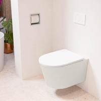 MONDIAZ LAVIE hangend toilet single fire rimless diepspoel Linen, Toiletzitting met quick-release & softclose Talc