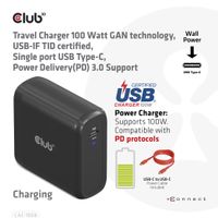 CLUB3D Travel Charger 100 Watt GAN technology, USB-IF TID certified, Single port USB Type-C, Power Delivery(PD) 3.0 Support - thumbnail