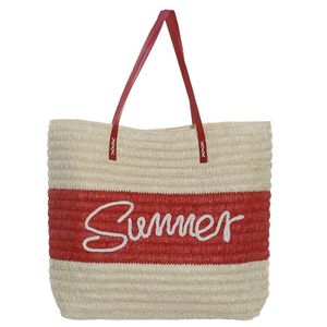 Strandtas Summer rood/beige 38 x 40 cm - Strandtassen