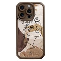 iPhone 14 Pro bruine case - Abstract gezicht bruin