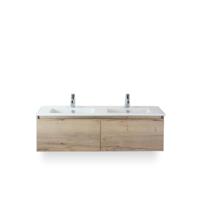 Frozen Badmeubelset 140 cm - Greeplijst in kleur - Natuur Eiken - Keramische Wastafel Wit 2 kraangaten