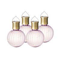 4x Buiten Led lichtroze lampion solar verlichting 11 cm