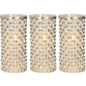 3x stuks luxe led kaarsen in zilver glas D7,5 x H15 cm