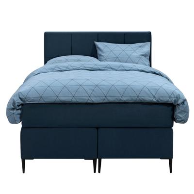 Leen Bakker - Boxspring Liv Geblokt - 120x200 Cm - Slanke Poot - Stof/Velvet - Blauw