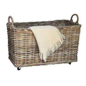 Opbergmand - op wieltjes - bruin - 78 x 44 x 42 cm - rotan - gevlochten riet - mand