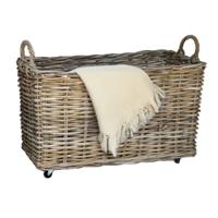 Opbergmand - op wieltjes - bruin - 78 x 44 x 42 cm - rotan - gevlochten riet - mand