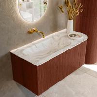 Badmeubel Mondiaz Kurve-Dlux | 105 cm cm | Meubelkleur Ruby | Wastafelkleur Glace | Solid surface | Wasbak links zijde spoelbak | Zonder kraangat(en)