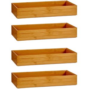 4x Stuks Kast/lade/make-up organizers bamboe hout bakje 30 x 15 x 5 cm