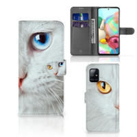 Samsung Galaxy A71 Telefoonhoesje met Pasjes Witte Kat - thumbnail