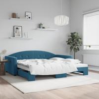 Slaapbank met onderschuifbed 100x200 cm fluweel blauw