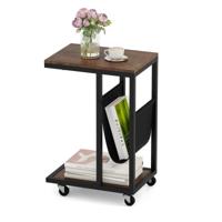 Bijzettafel met Wielen C-vorm Salontafel Koffietafel Woonkamertafel met Metalen Frame