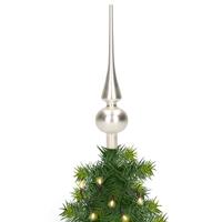 Decoris Kerst piek - 1x - zilver - 26 cm - glas - mat - kerstboompiek