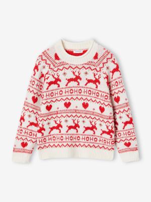 Jacquard meisjestrui in kerstthema mt glanzende draden ecru