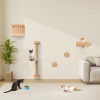 4-In-1 Kattenwandaccessoires Kattenwandplanken met 3-Laags Kattenboom Hangmat Krabpaal en Mat Kattenklimboom voor Binnenkatten
