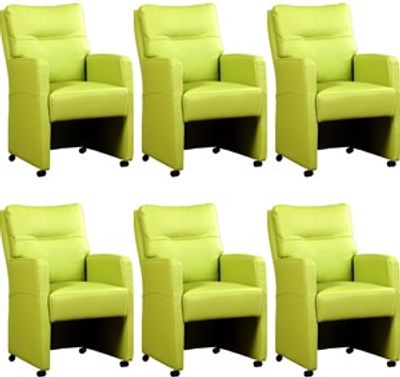 Set van 6 Felgroene leren landelijke eetkamerfauteuils Sharp - Toledo Leer Lime (felgroen leer)