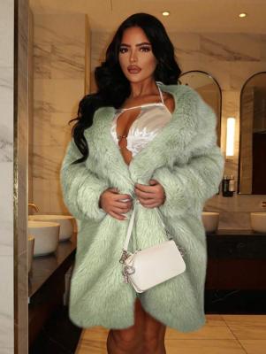 Women's Green Fuzzy Coat - Oversized Shawl Collar Winter Jacket Multicolor / L