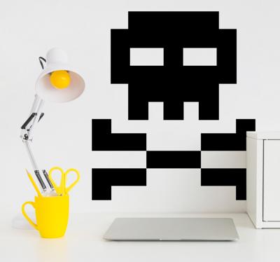 Muursticker schedel pixel stijl