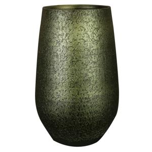 Bloempot/plantenpot hoog model - binnen - groen/goud - D23 en H36 cm - keramiek