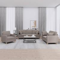3-delige Loungeset met kussens stof taupe