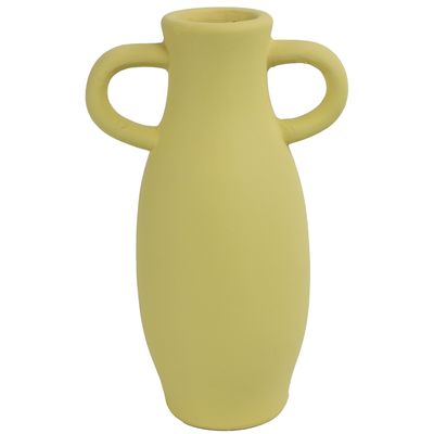 Decoratie Amphora kruik of vaas - geel terracotta - D12 x H20 cm - smalle opening