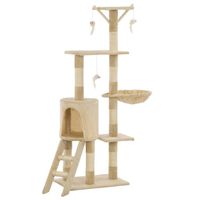 The Living Store Kattenkrabpaal - Beige - 138 cm - 49 x 35 cm - Met muizenspeeltjes - Met ladder - huis - thumbnail