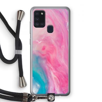 Roze explosie: Samsung Galaxy A21s Transparant Hoesje met koord