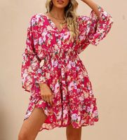 Floral V Neck Boho Dress With No