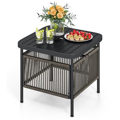 Bijzettafel Outdoor Weerbestendig Rattan Tuin Tafel met Parasolgat Kleine Balkon tafel Koffietafel voor Tuin 56 x 56 x 49 cm