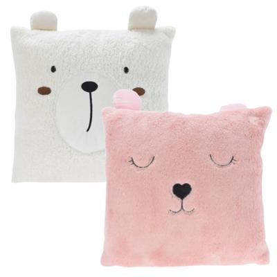 Dieren sierkussens - kinderkamer - roze / wit - 43 cm - 2 stuks