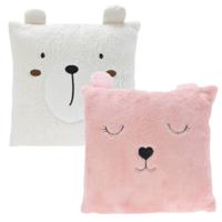 Dieren sierkussens - kinderkamer - roze / wit - 43 cm - 2 stuks