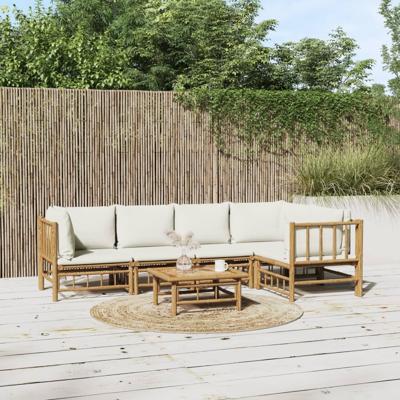 6-delige Loungeset met kussens bamboe crèmewit