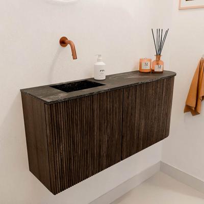 Toiletmeubel Mondiaz Joya Dlux | 91.6 cm | Meubelkleur Walnut | Faye wastafel Lava Wasbak Links | Zonder kraangat(en)