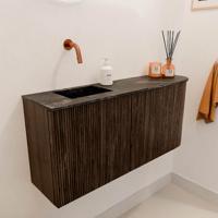 Toiletmeubel Mondiaz Joya Dlux | 91.6 cm | Meubelkleur Walnut | Faye wastafel Lava Wasbak Links | Zonder kraangat(en)
